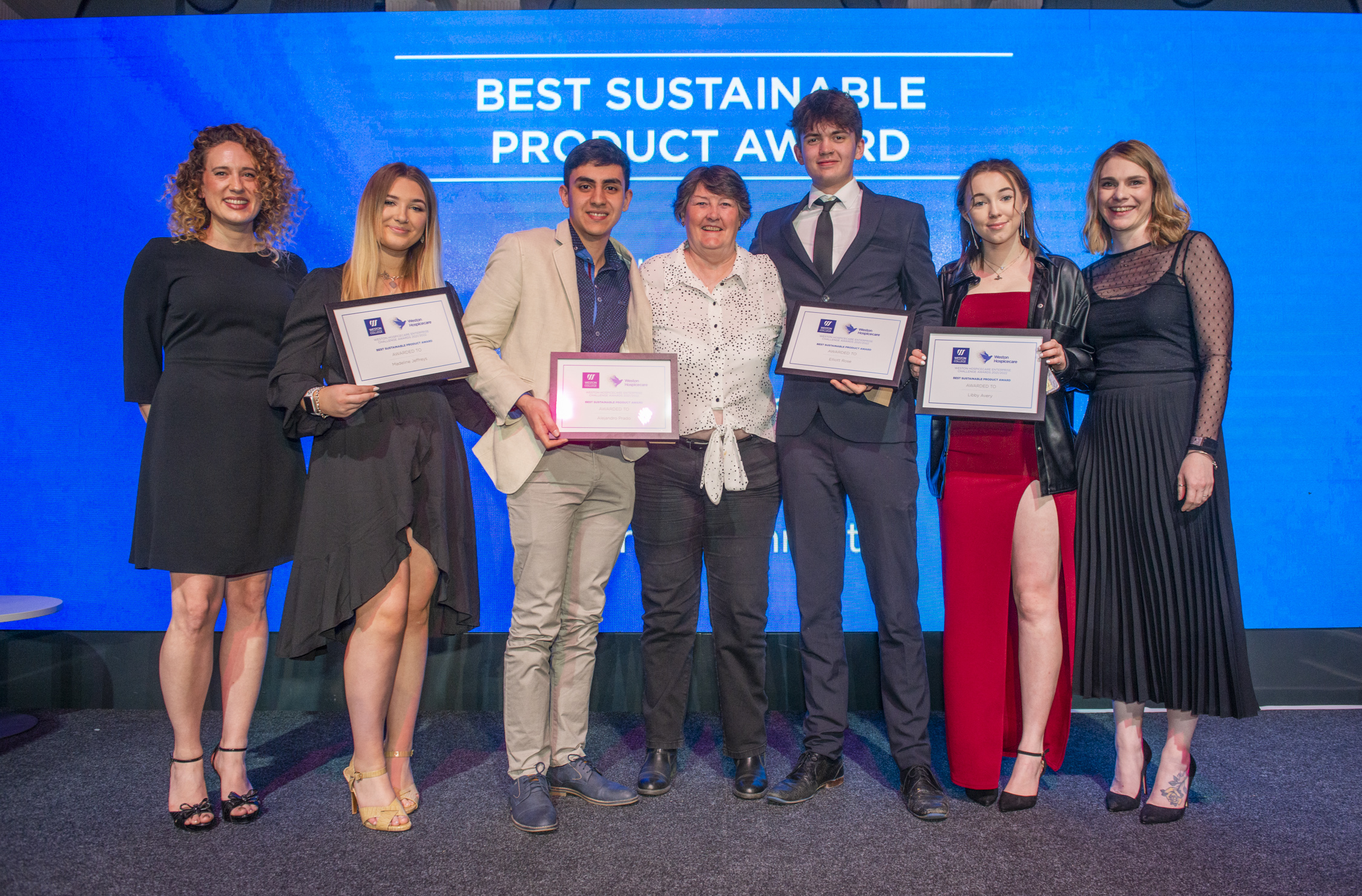 Best Sustainable Product Award – (Left to Right) Madeline Jeffreys, Alejandro Prado, Elliott Rose and Libby Avery (Winner not in attendance - Hannah Bennett)