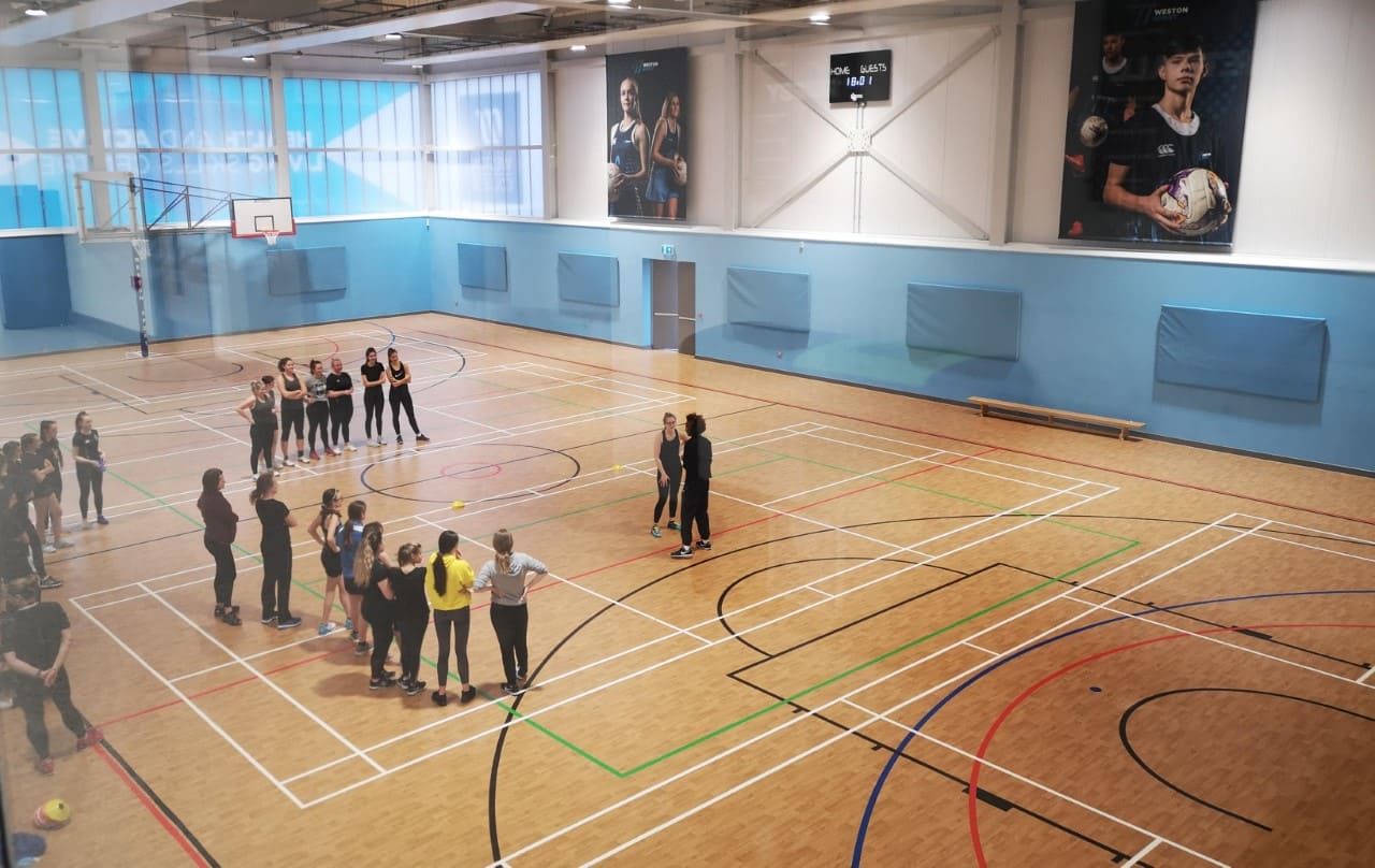 wide shot of a college sports hall