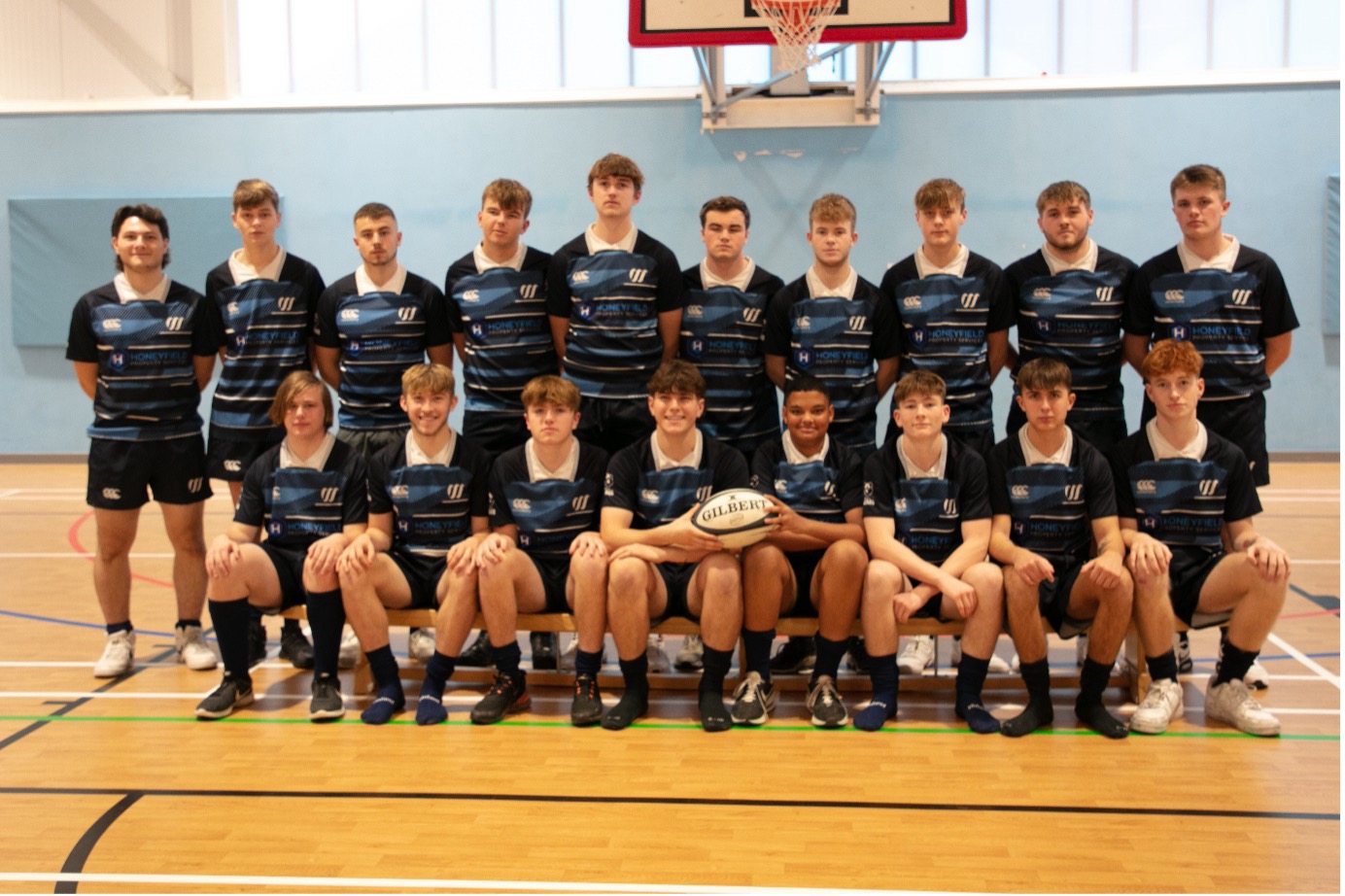 Weston sport boys rugby team picture in sports hall