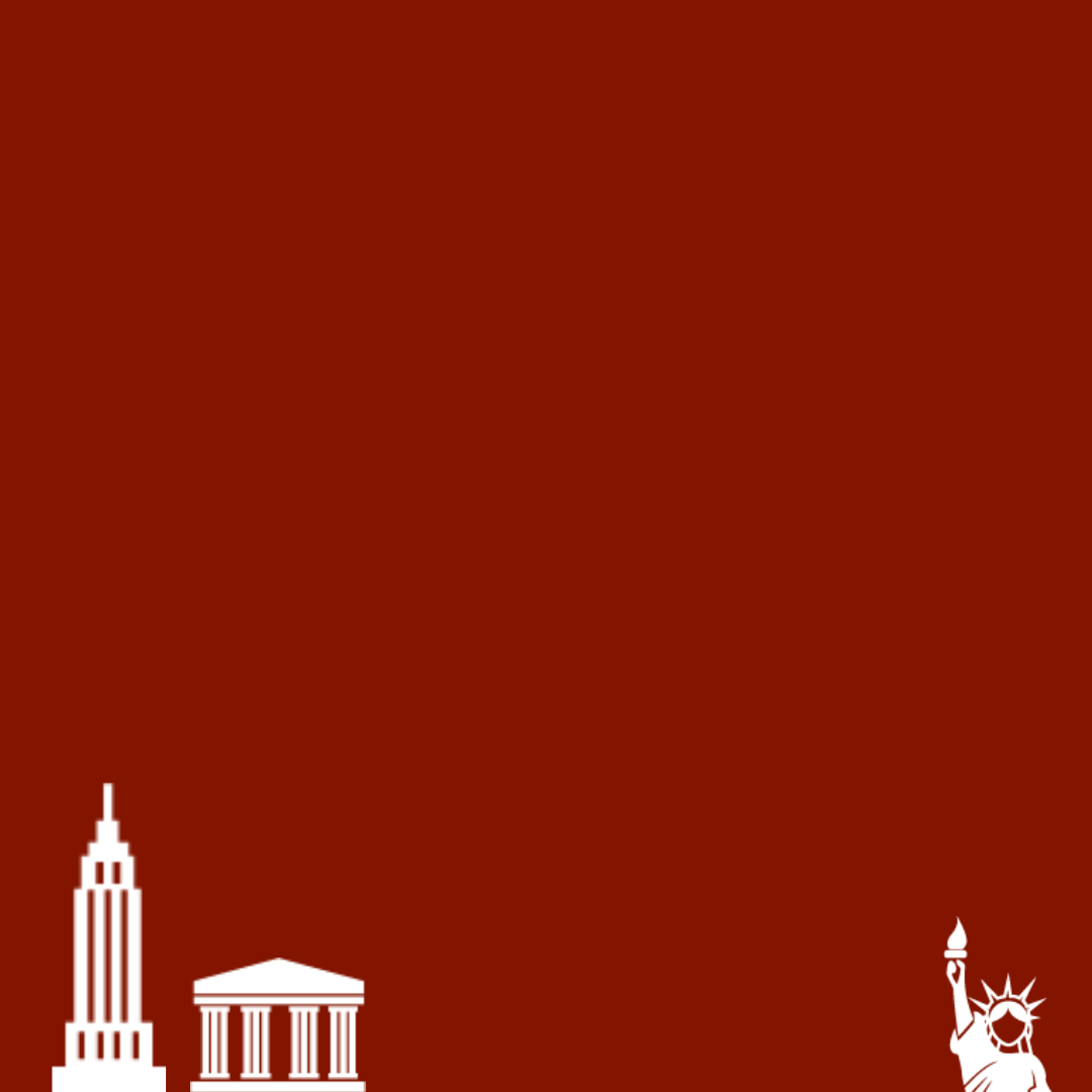 New York City graphics in the corner of a burgundy background