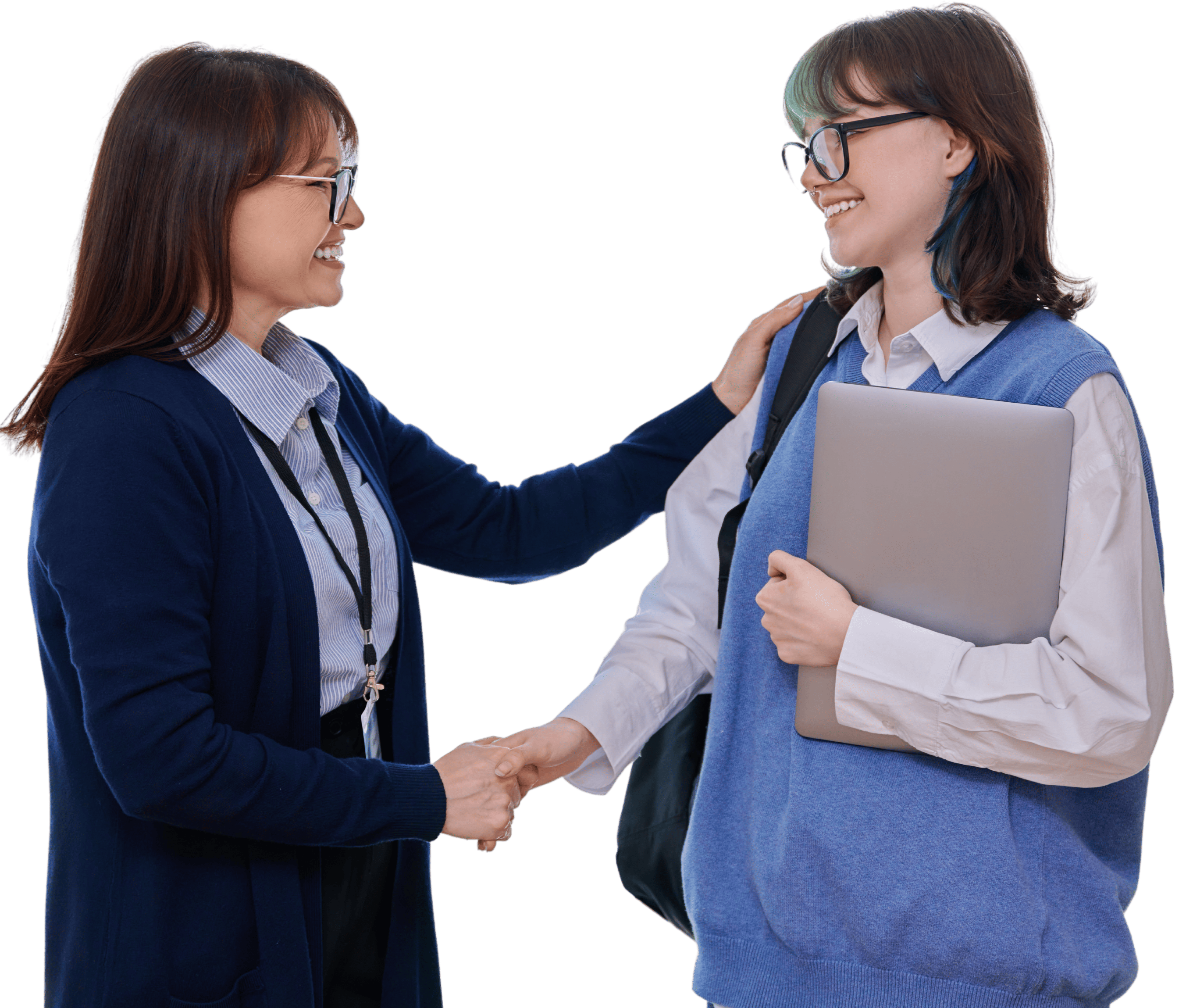 conversation of female teacher and girl college student in educational center