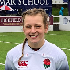 Headshot of amy in a england rugby top
