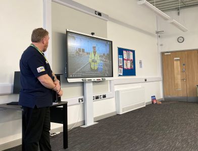 Hinkley Point Recruitment Team delivering talk to students