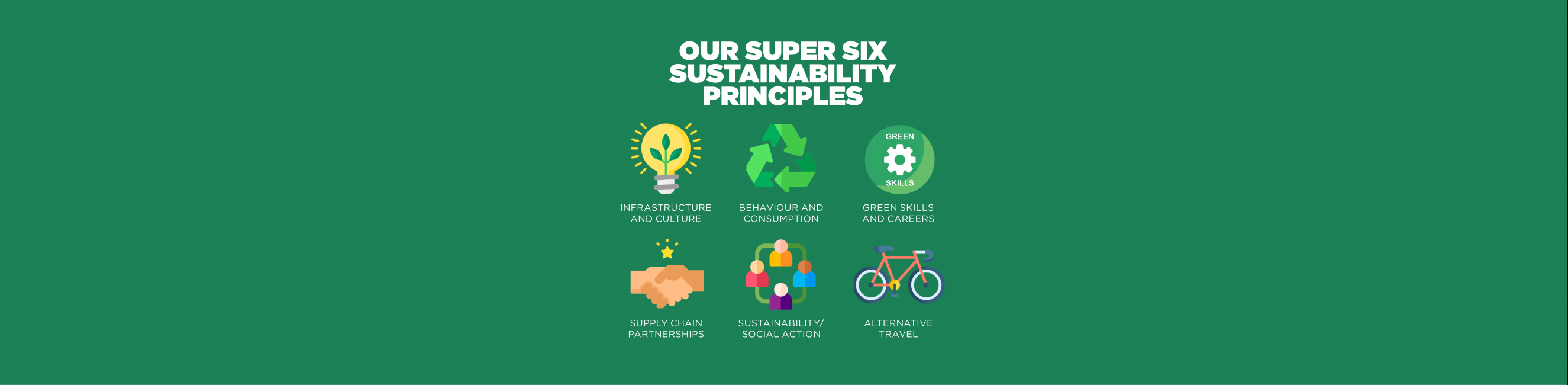 decorative green header displaying the super six sustainability principles 