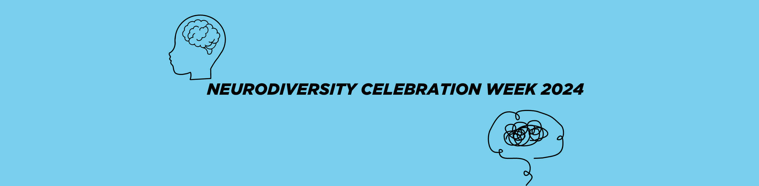 Neurodiversity celebration week banner with a blue background and large black capital text