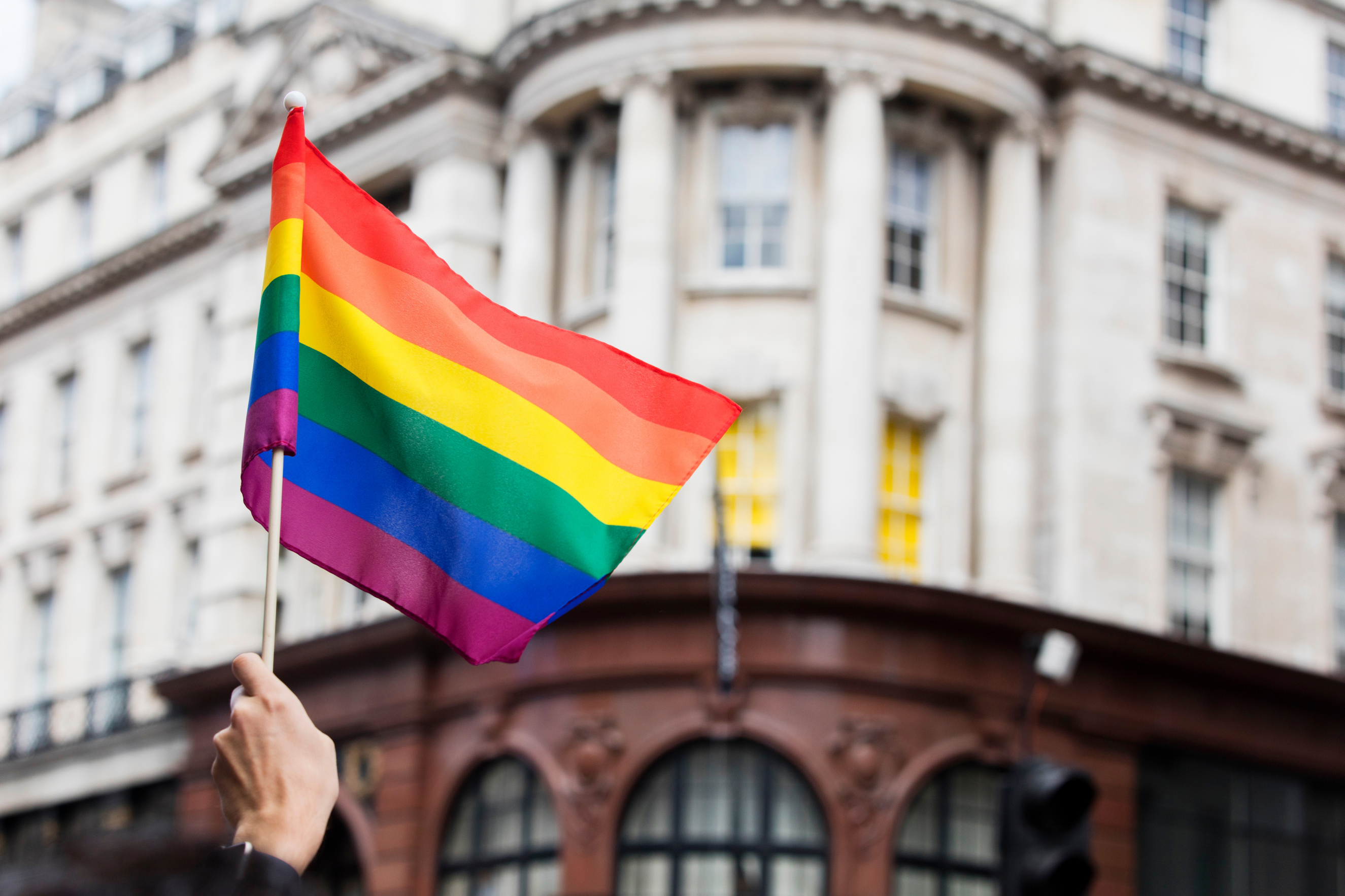 LGBTQ Rainbow flag waved at a r