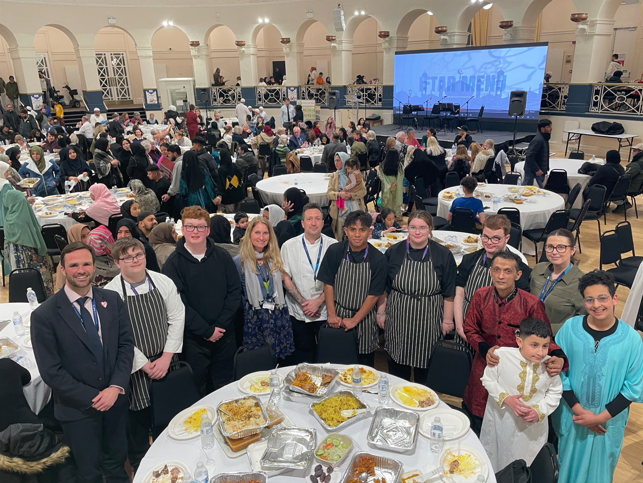 Hospitality and Catering students and staff smiling in the Winter Gardens