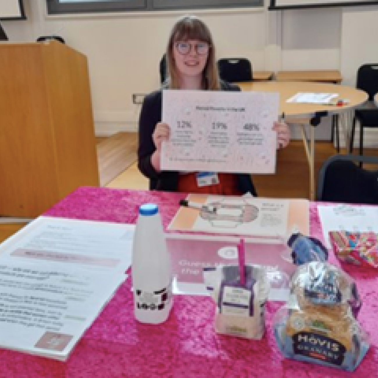 Learner holding poster for healthy relationships