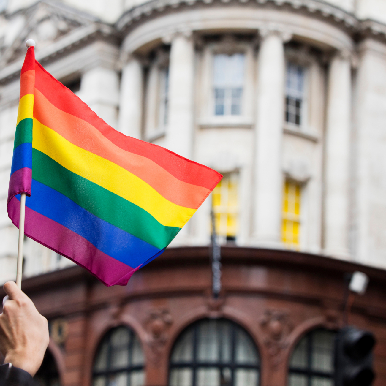 LGBTQ Rainbow flag waved at a pride march