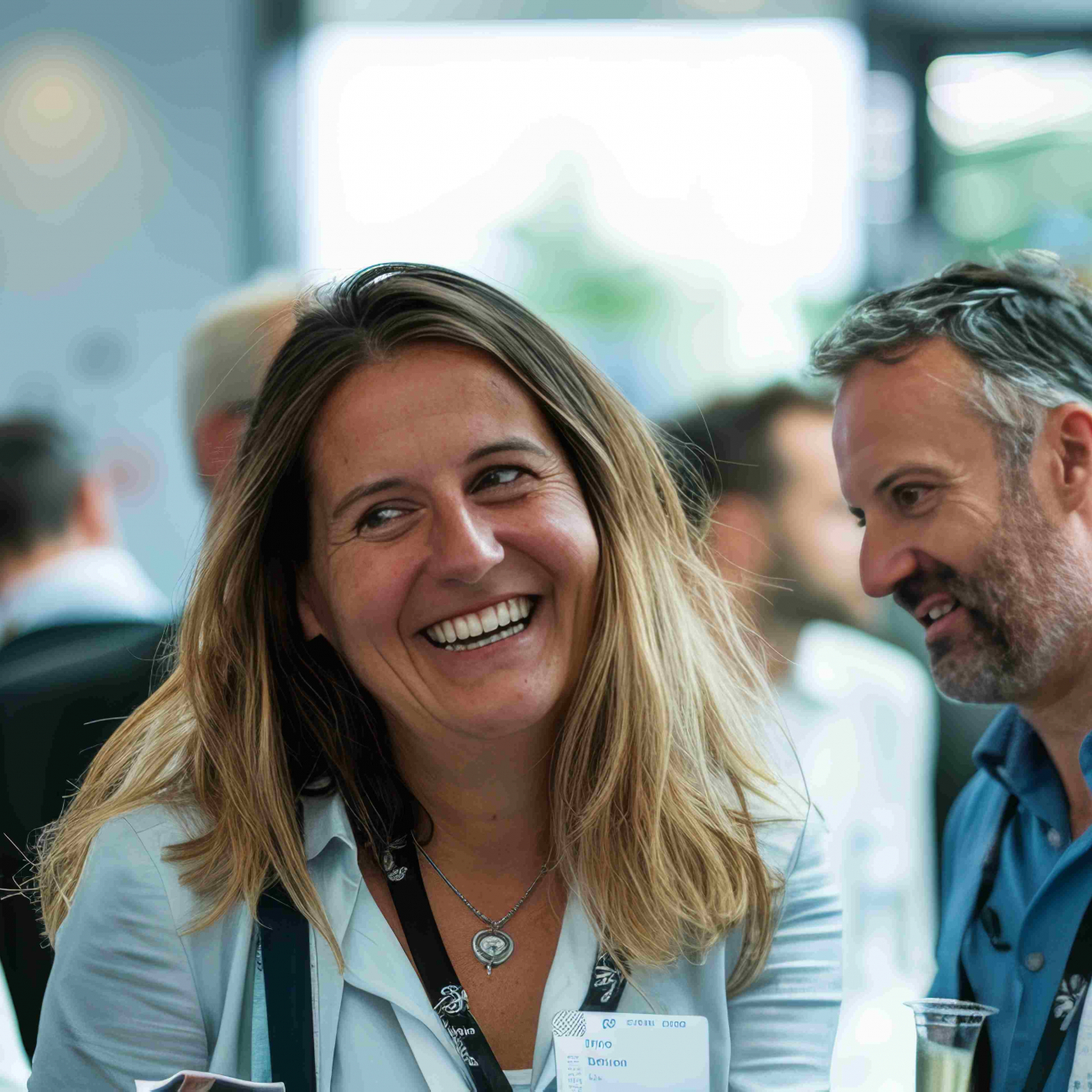 Two people networking at an event