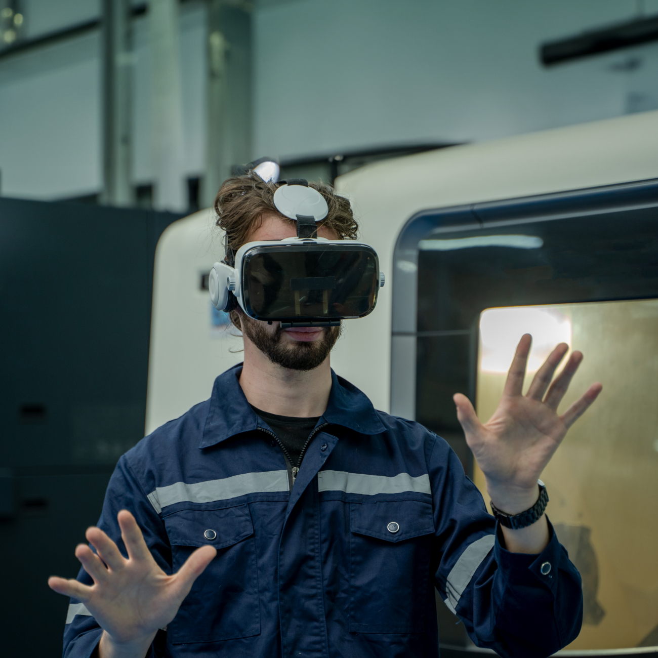 Peron with a VR headset on doing a simulation