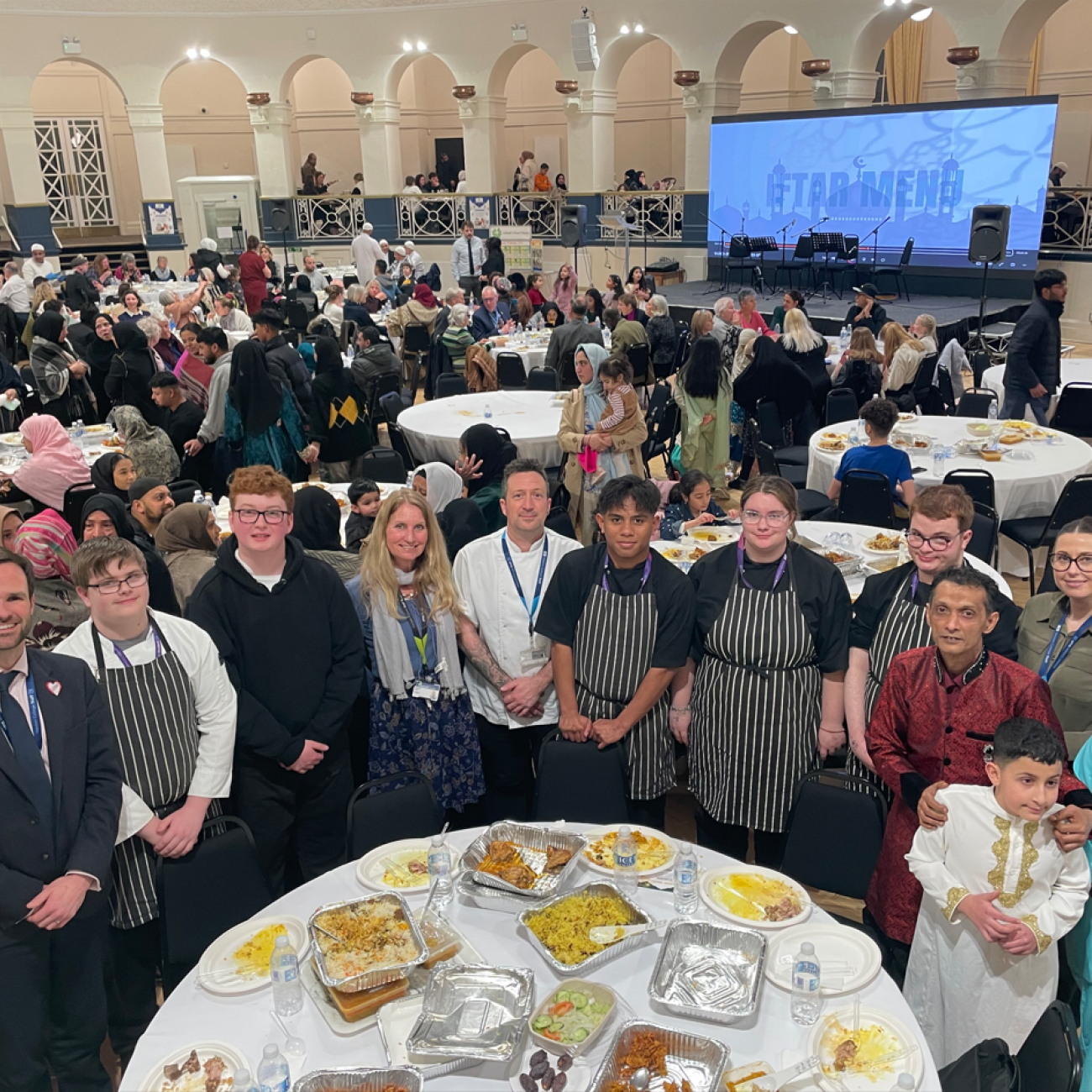 Hospitality and Catering students and staff smiling in the Winter Gardens