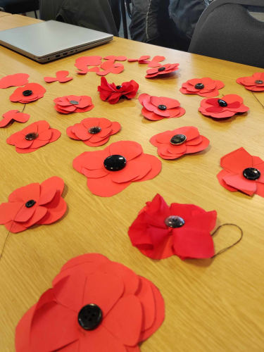 Some of the poppies that the Protective Services students made