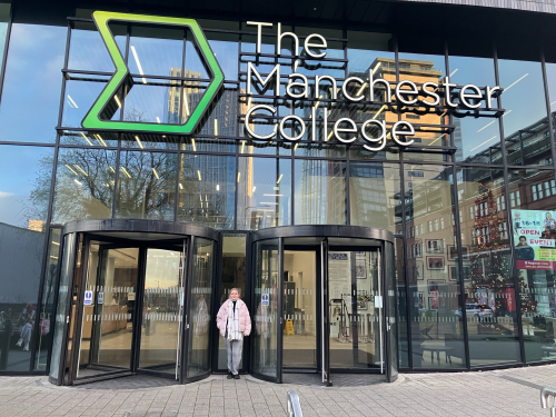 Amber outside the WorldSkills building in Manchester