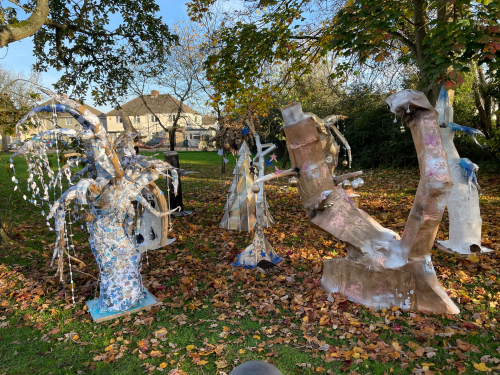 Christmas trees made by the learners on display outside Loxton campus