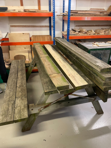 Old benches from Oakfield park that will be refurbished by students