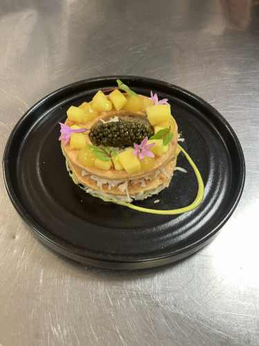 Crab Mille Feuille final dish plated up