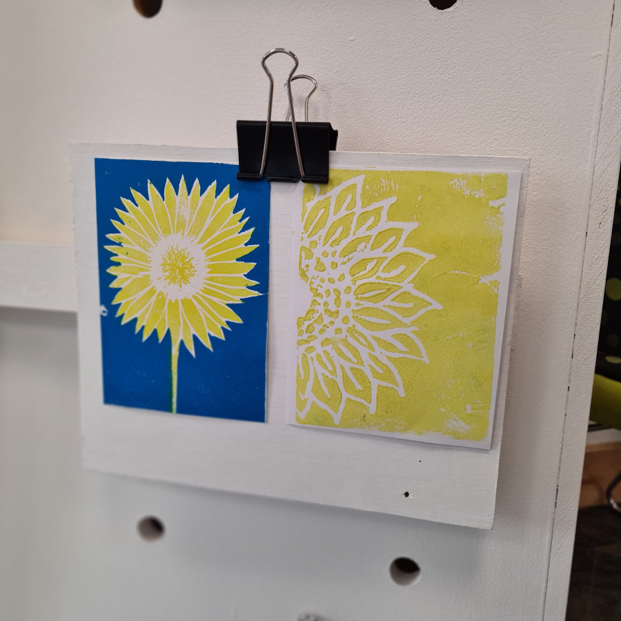 screen printed design of a flower in blue and yellow to represent the ukranian flag