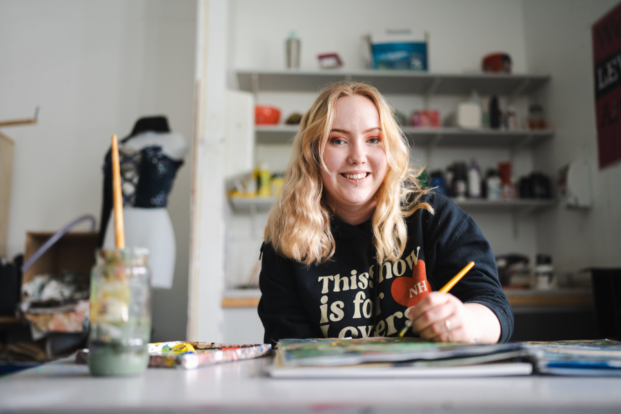 female student painting